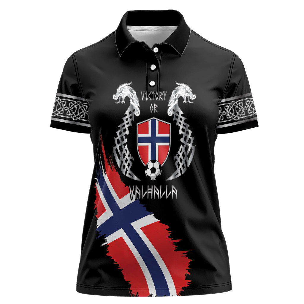Victory or Valhalla Norway Football Personalized Women Polo Shirt Norge Football Supporter