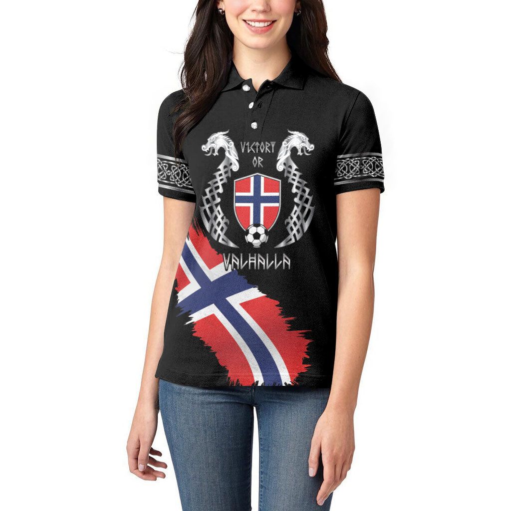Victory or Valhalla Norway Football Personalized Women Polo Shirt Norge Football Supporter