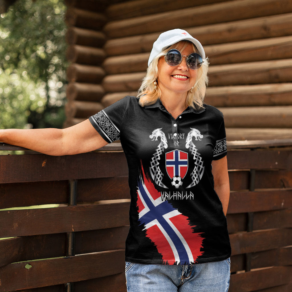 Victory or Valhalla Norway Football Personalized Women Polo Shirt Norge Football Supporter