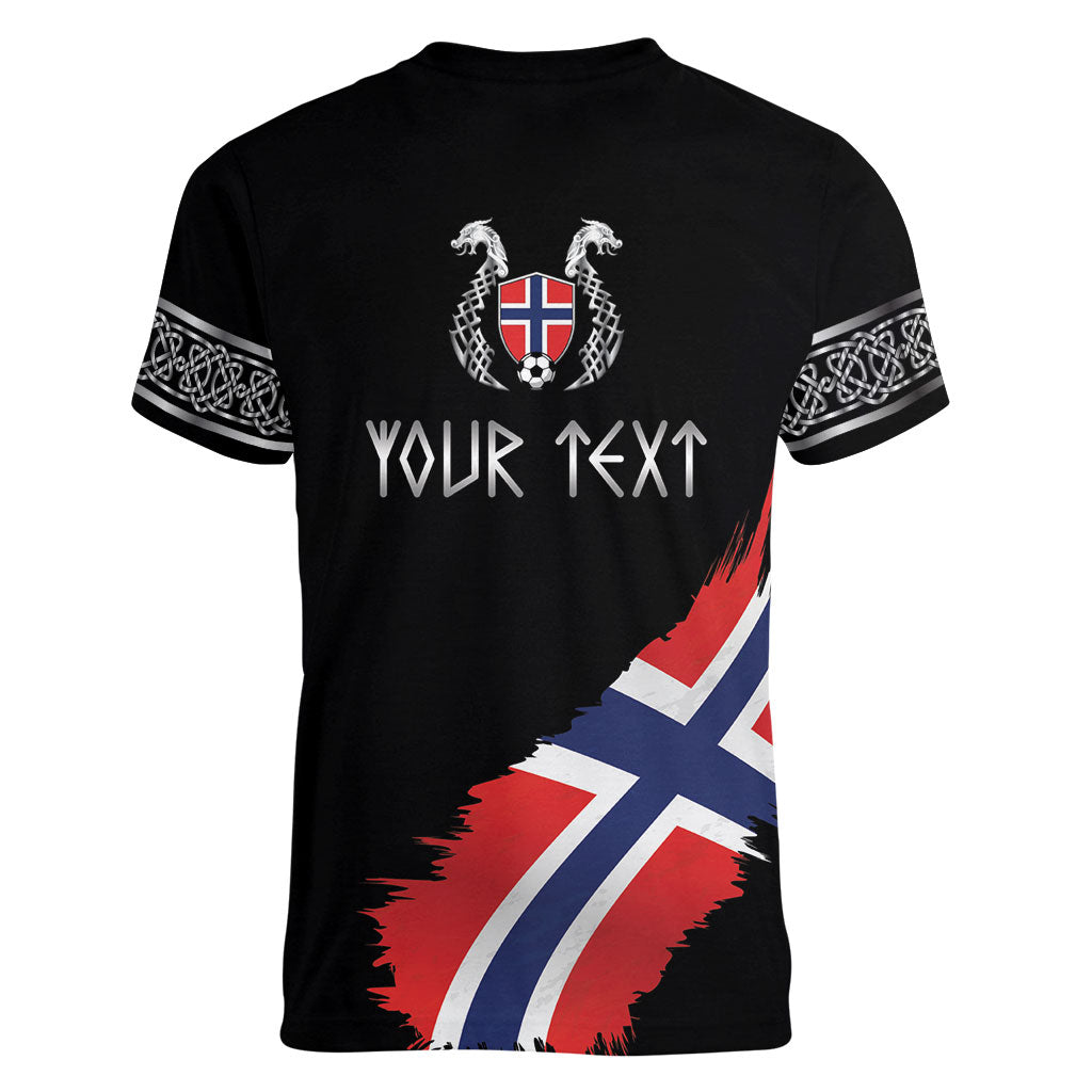 Victory or Valhalla Norway Football Personalized Women V-Neck T-Shirt Norge Football Supporter