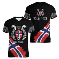 Victory or Valhalla Norway Football Personalized Women V-Neck T-Shirt Norge Football Supporter