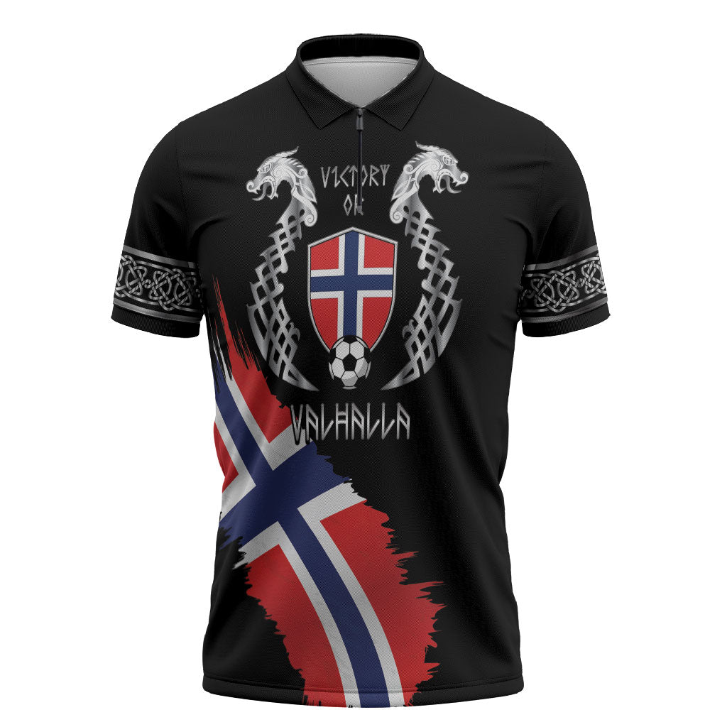 Victory or Valhalla Norway Football Personalized Zipper Polo Shirt Norge Football Supporter