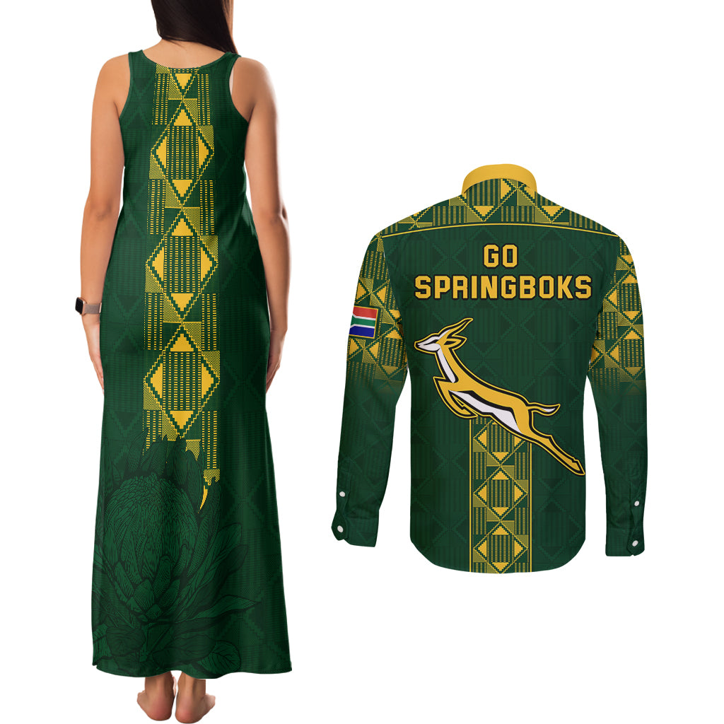 Springboks Rugby Couples Matching Tank Maxi Dress and Long Sleeve Button Shirts South Africa Go Champions World Cup 2023 LT9 - Wonder Print Shop