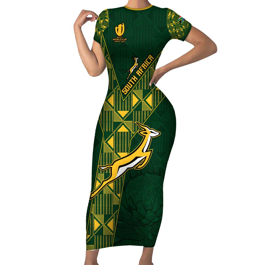 Springboks Rugby Short Sleeve Bodycon Dress South Africa Go Champions World Cup 2023 LT9