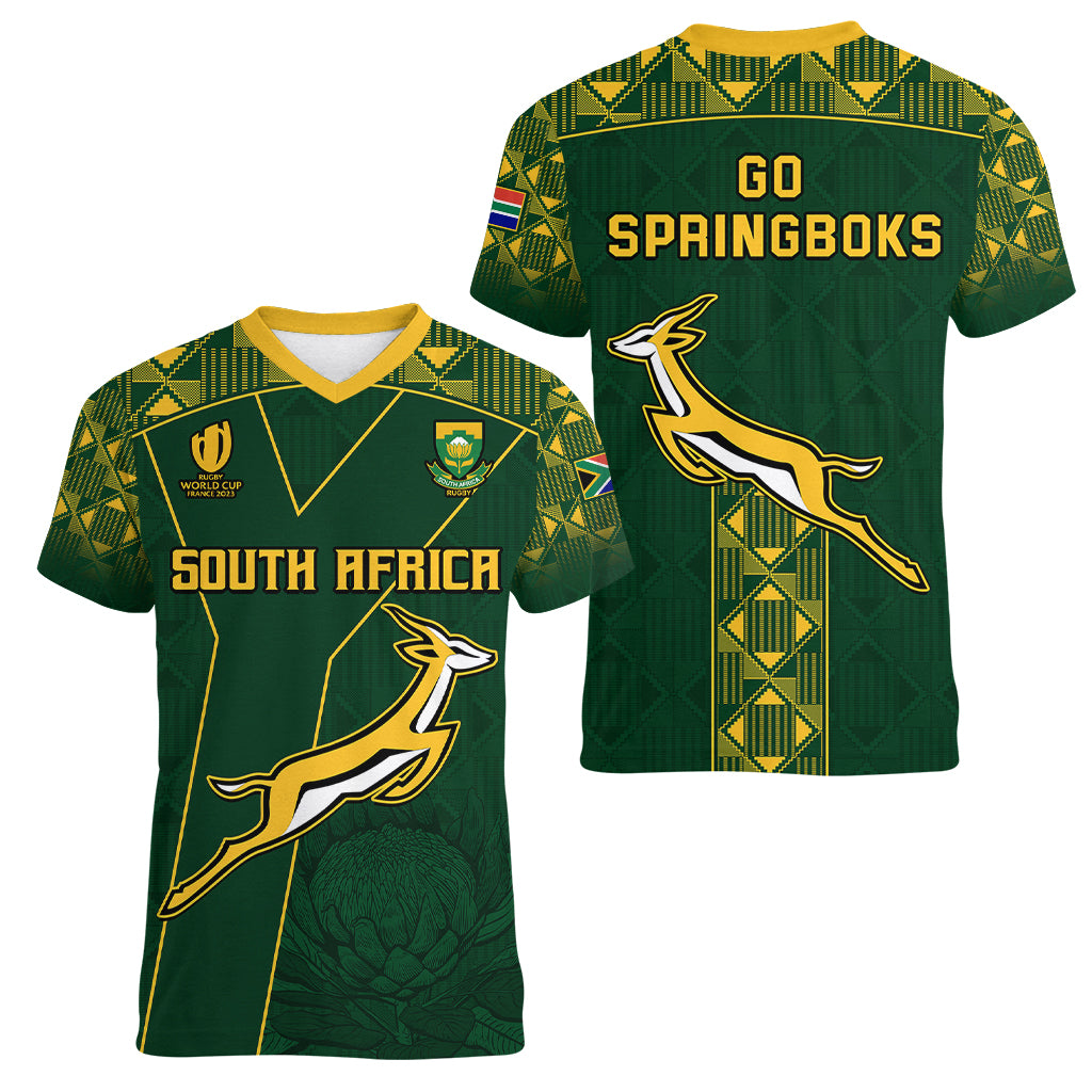 Springboks Rugby Women V Neck T Shirt South Africa Go Champions World Cup 2023 - Wonder Print Shop