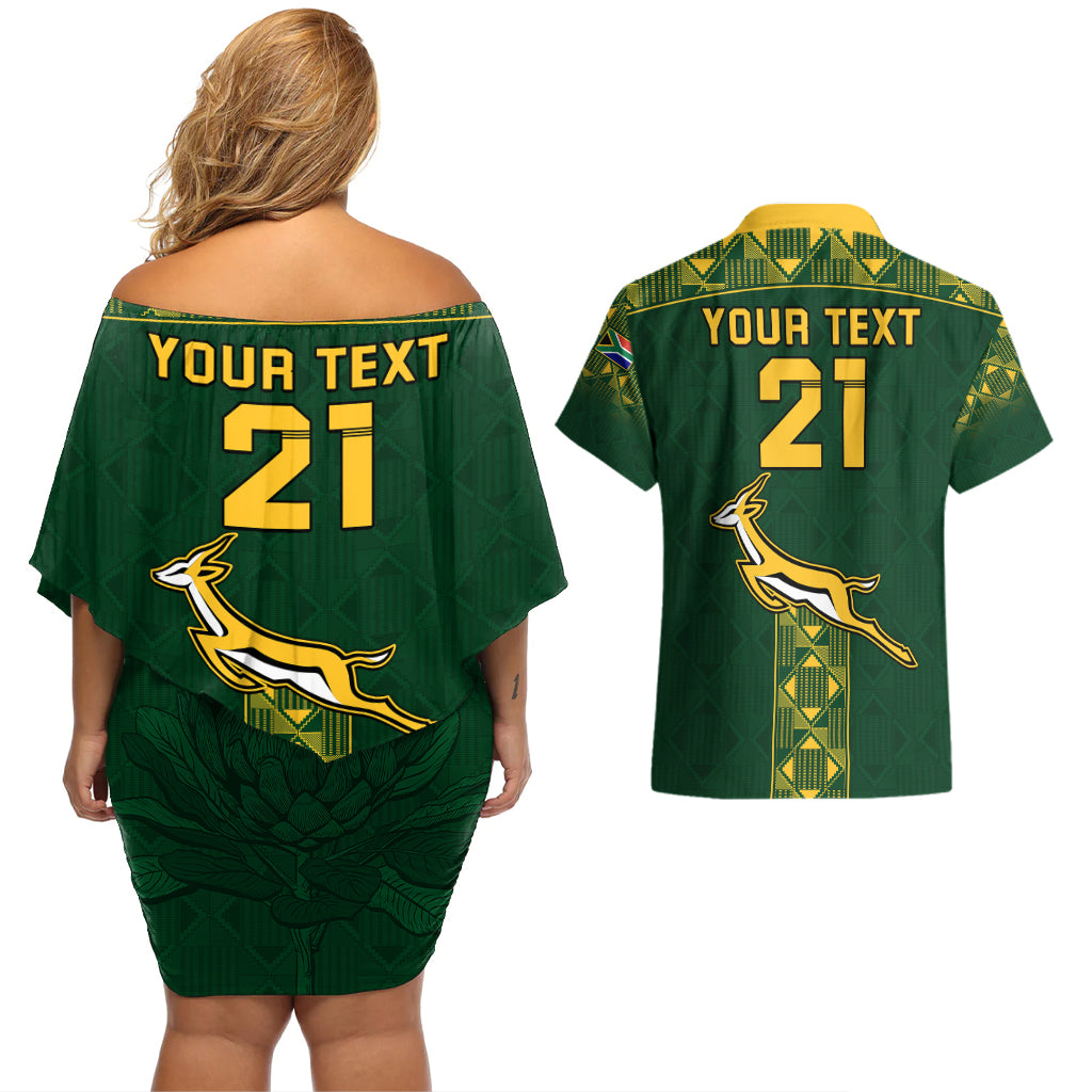 Custom Springboks Rugby Couples Matching Off Shoulder Short Dress and Hawaiian Shirt South Africa Go Champions World Cup 2023 LT9 - Wonder Print Shop