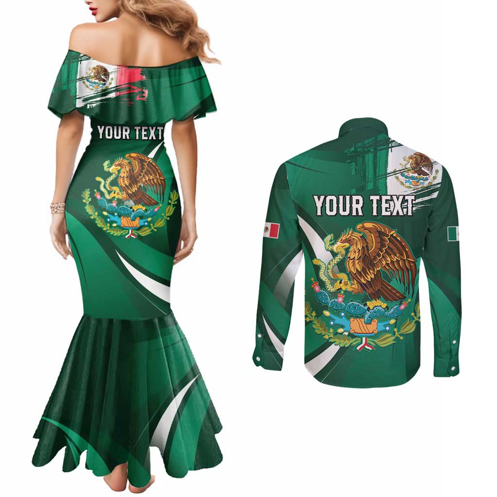 Mexico Hispanic Heritage Personalized Couples Matching Mermaid Dress and Long Sleeve Button Shirt With Aguila Mexicana