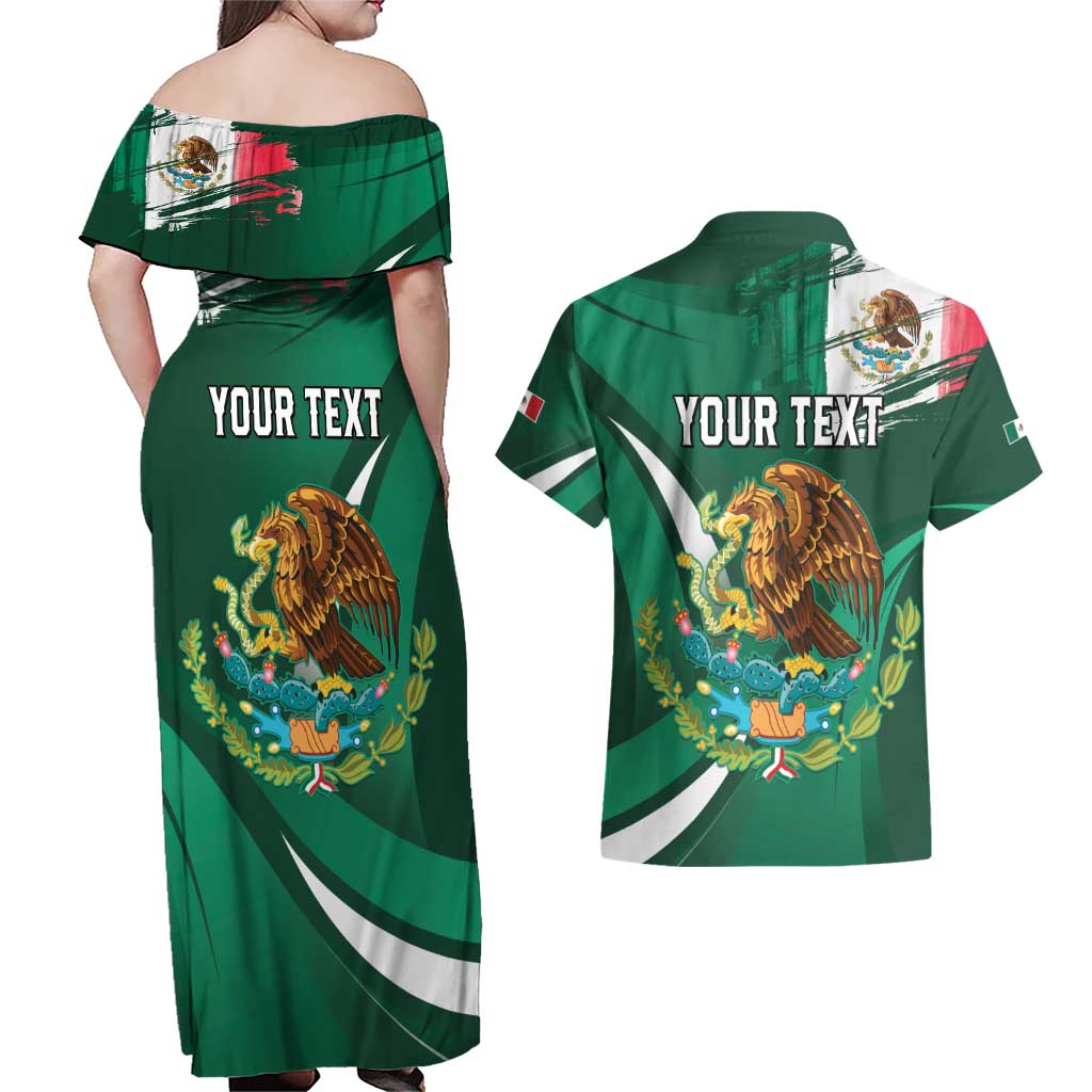 Mexico Hispanic Heritage Personalized Couples Matching Off Shoulder Maxi Dress and Hawaiian Shirt With Aguila Mexicana LT9 - Wonder Print Shop