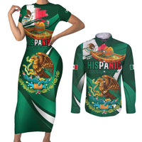Mexico Hispanic Heritage Personalized Couples Matching Short Sleeve Bodycon Dress and Long Sleeve Button Shirt With Aguila Mexicana LT9 - Wonder Print Shop