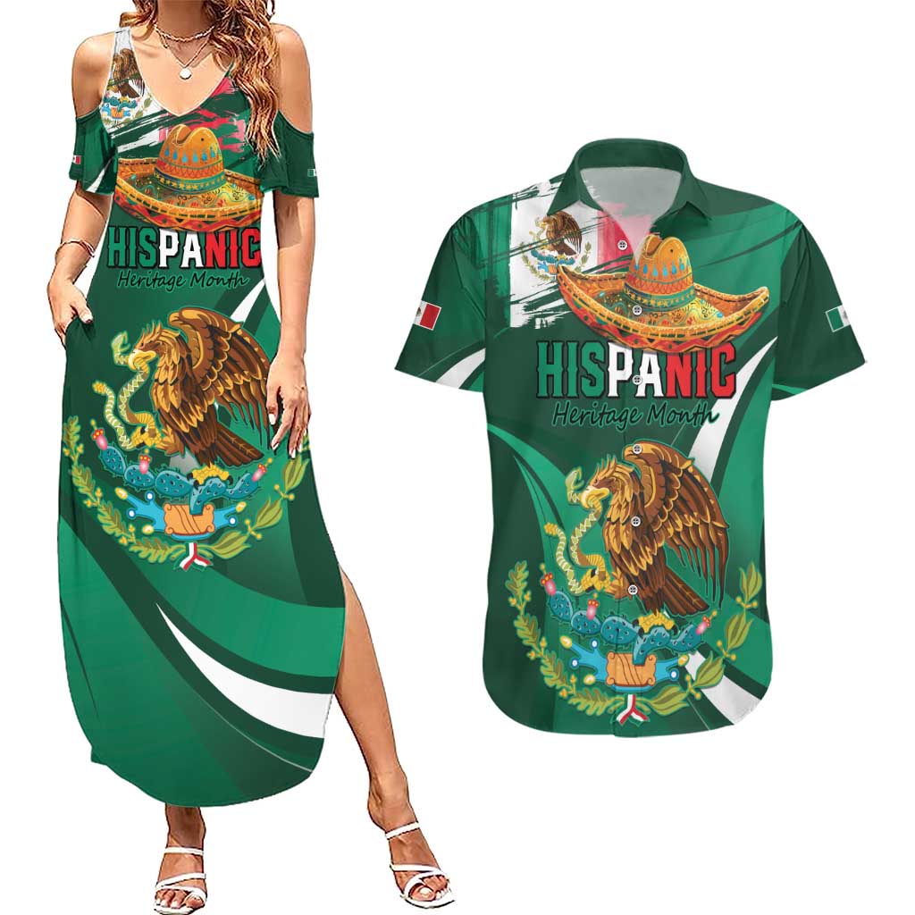 Mexico Hispanic Heritage Personalized Couples Matching Summer Maxi Dress and Hawaiian Shirt With Aguila Mexicana LT9 - Wonder Print Shop