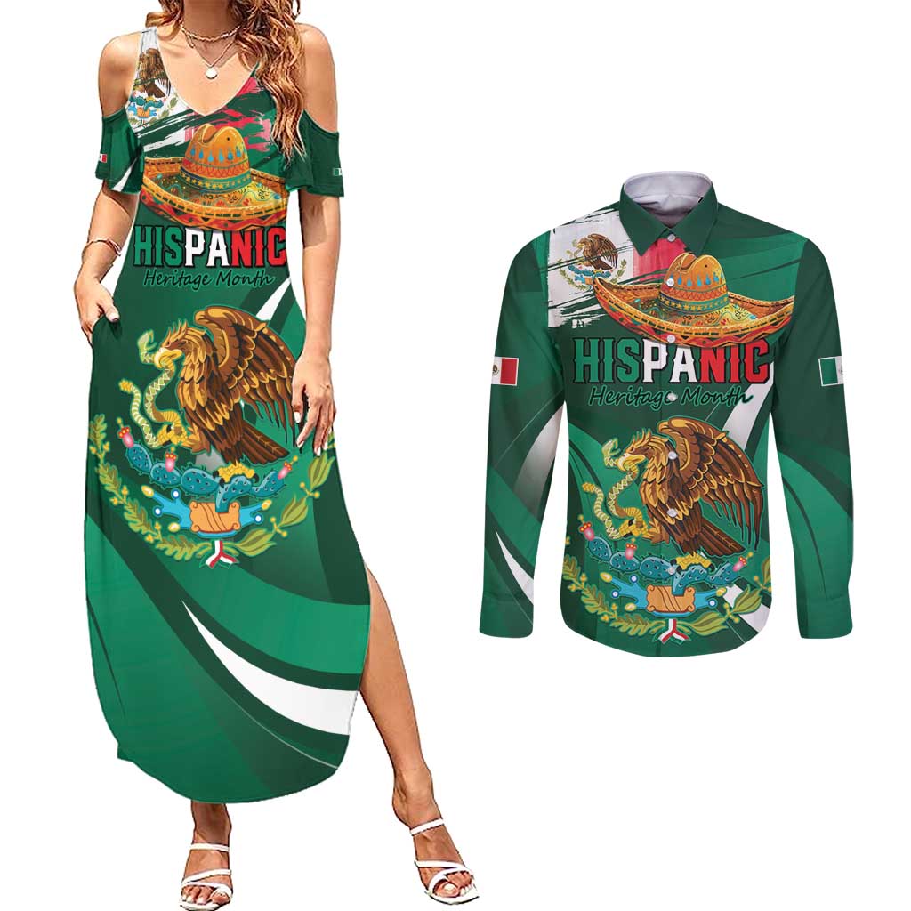 Mexico Hispanic Heritage Personalized Couples Matching Summer Maxi Dress and Long Sleeve Button Shirt With Aguila Mexicana LT9 - Wonder Print Shop