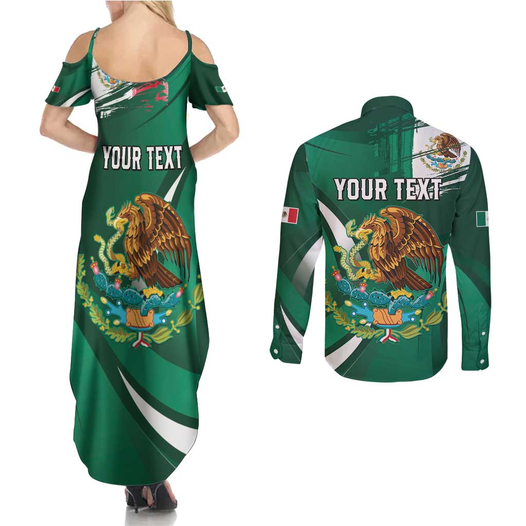 Mexico Hispanic Heritage Personalized Couples Matching Summer Maxi Dress and Long Sleeve Button Shirt With Aguila Mexicana LT9 - Wonder Print Shop