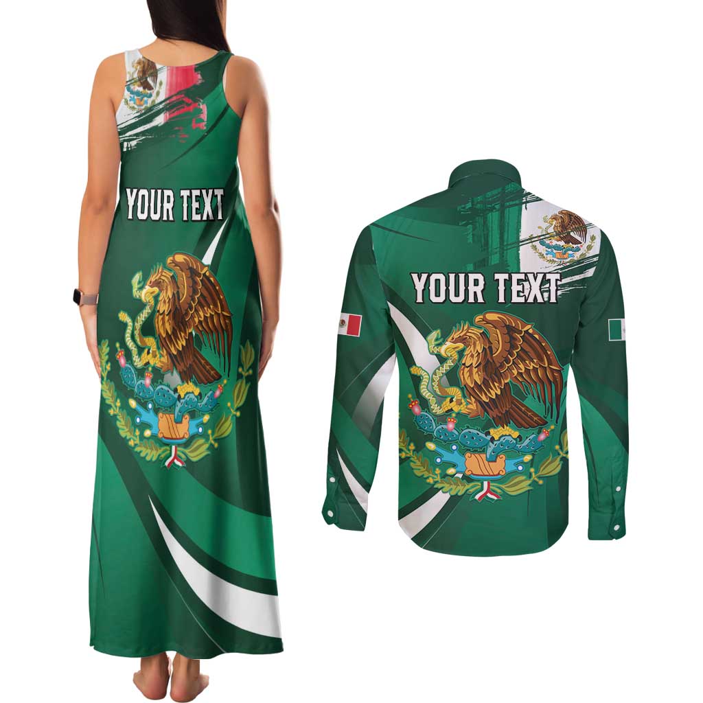 Mexico Hispanic Heritage Personalized Couples Matching Tank Maxi Dress and Long Sleeve Button Shirt With Aguila Mexicana LT9 - Wonder Print Shop