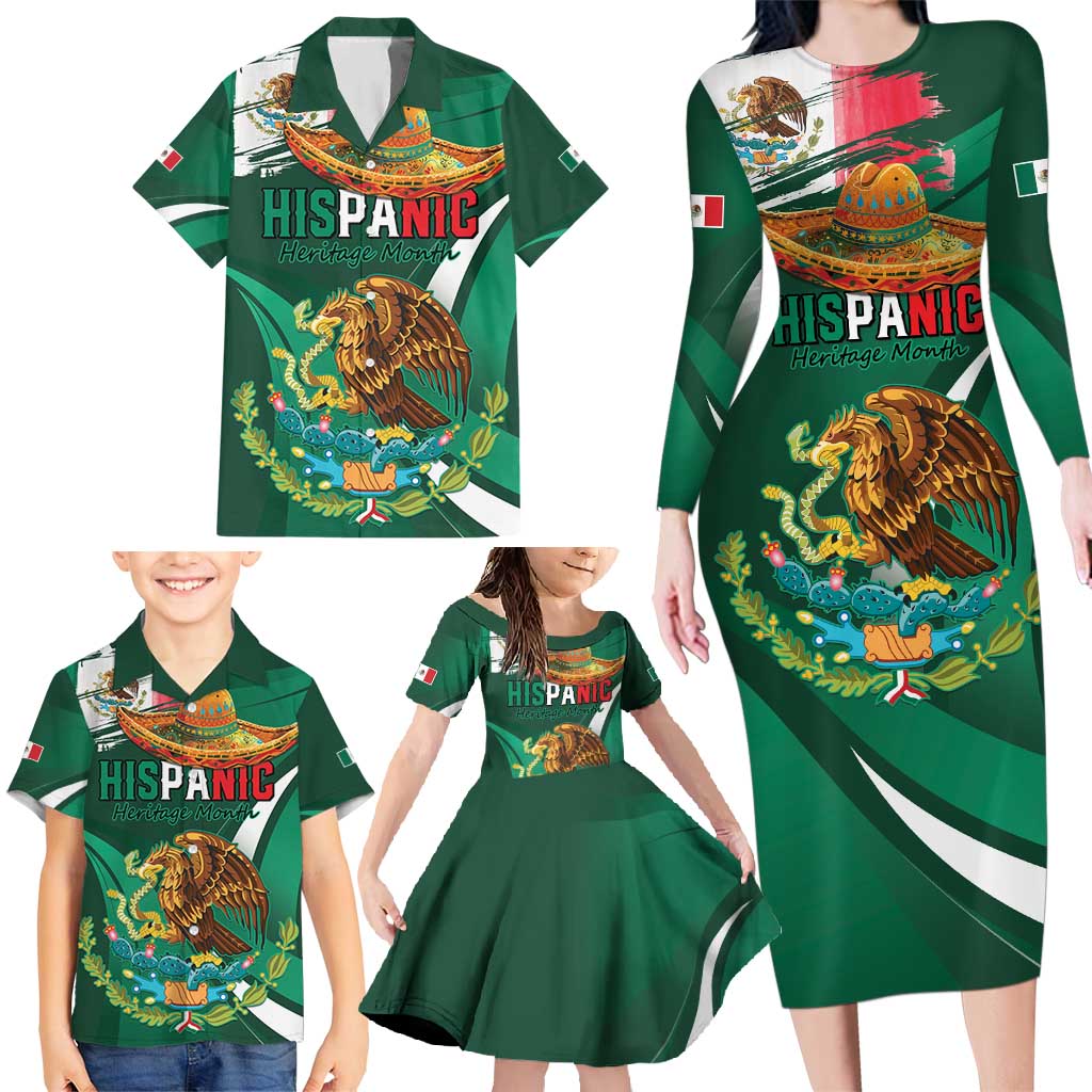 Mexico Hispanic Heritage Personalized Family Matching Long Sleeve Bodycon Dress and Hawaiian Shirt With Aguila Mexicana LT9 - Wonder Print Shop