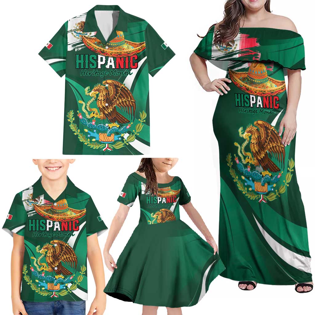 Mexico Hispanic Heritage Personalized Family Matching Off Shoulder Maxi Dress and Hawaiian Shirt With Aguila Mexicana LT9 - Wonder Print Shop