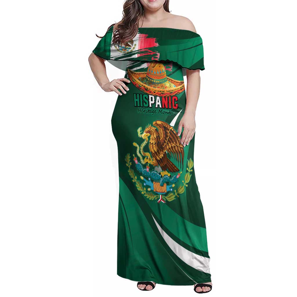 Mexico Hispanic Heritage Personalized Family Matching Off Shoulder Maxi Dress and Hawaiian Shirt With Aguila Mexicana LT9 - Wonder Print Shop