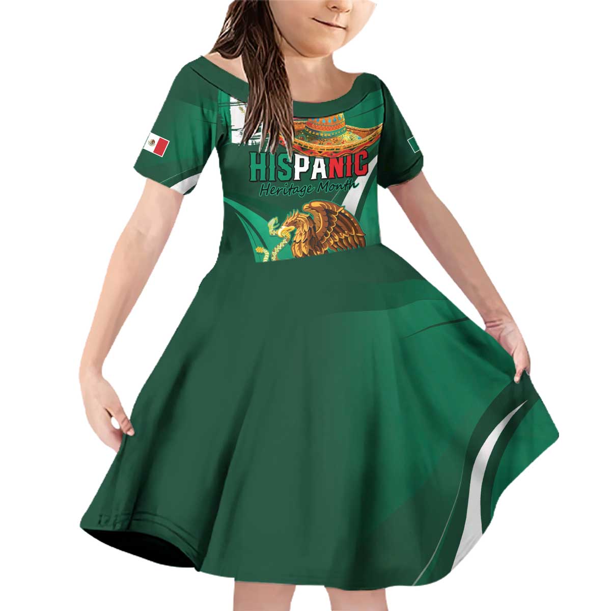 Mexico Hispanic Heritage Personalized Family Matching Off Shoulder Short Dress and Hawaiian Shirt With Aguila Mexicana LT9 - Wonder Print Shop