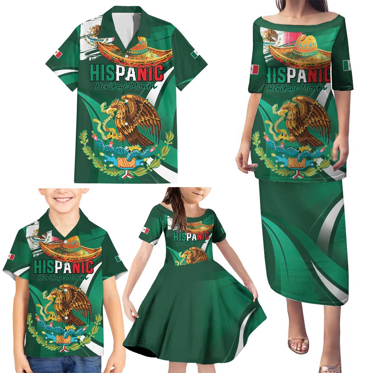 Mexico Hispanic Heritage Personalized Family Matching Puletasi and Hawaiian Shirt With Aguila Mexicana - Wonder Print Shop