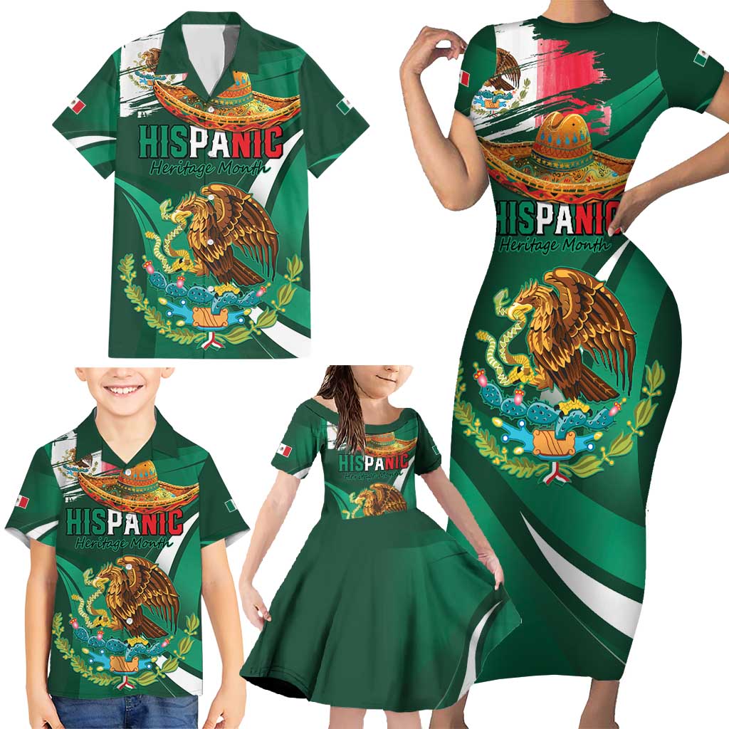 Mexico Hispanic Heritage Personalized Family Matching Short Sleeve Bodycon Dress and Hawaiian Shirt With Aguila Mexicana - Wonder Print Shop