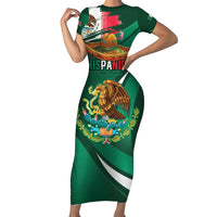 Mexico Hispanic Heritage Personalized Family Matching Short Sleeve Bodycon Dress and Hawaiian Shirt With Aguila Mexicana - Wonder Print Shop