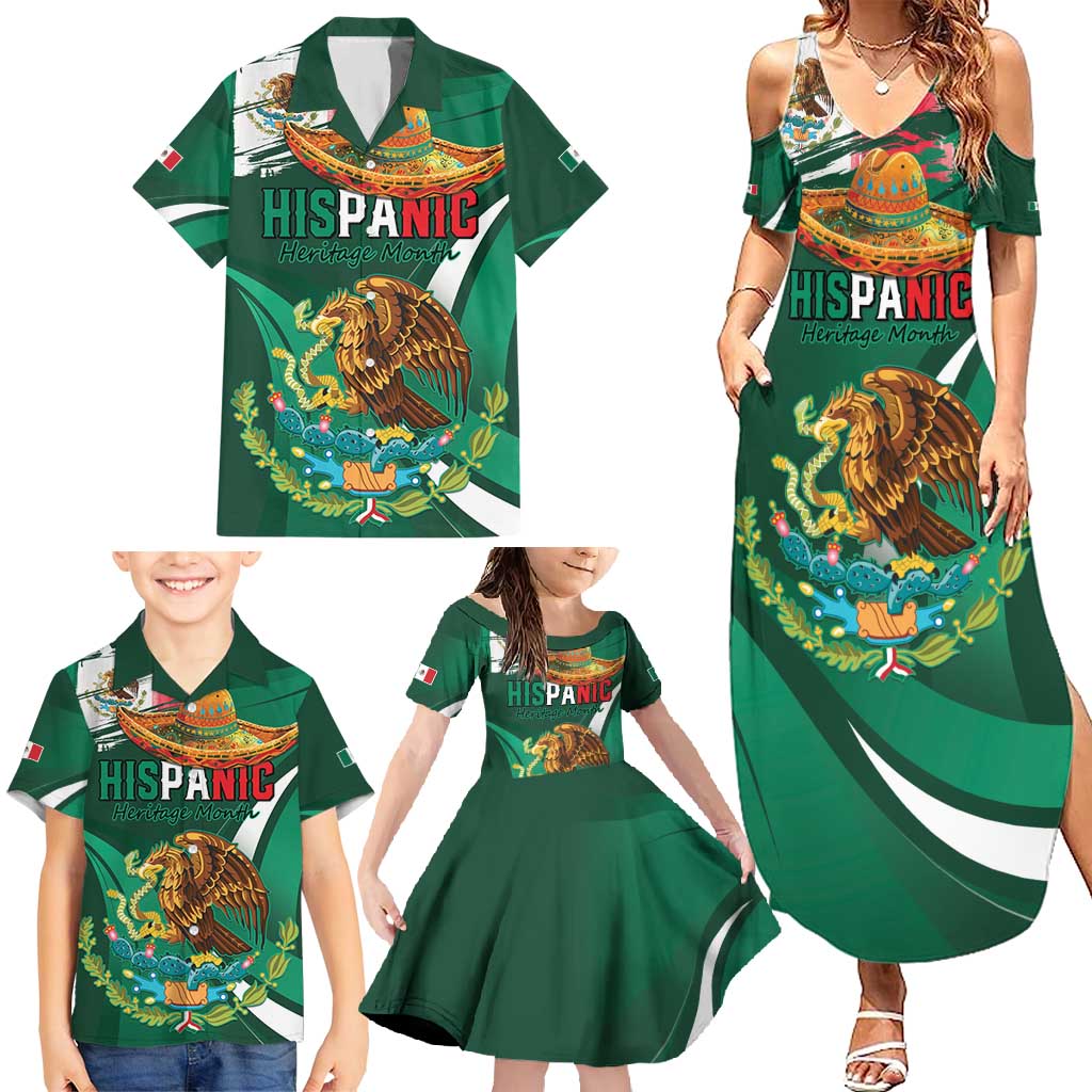 Mexico Hispanic Heritage Personalized Family Matching Summer Maxi Dress and Hawaiian Shirt With Aguila Mexicana - Wonder Print Shop