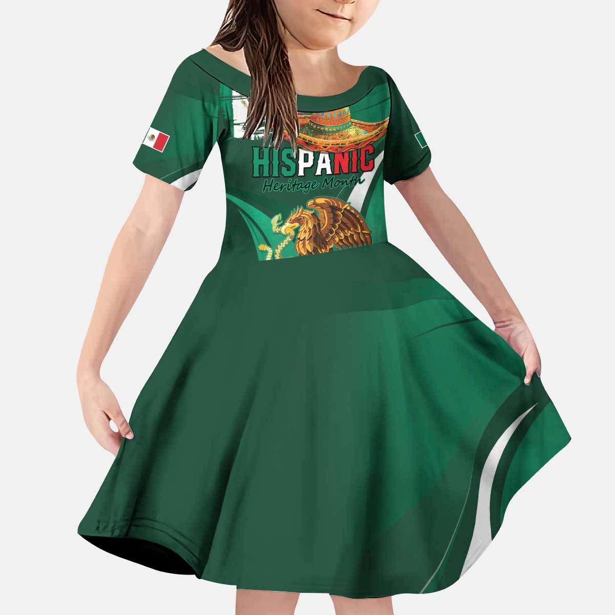 Mexico Hispanic Heritage Personalized Kid Short Sleeve Dress With Aguila Mexicana - Wonder Print Shop