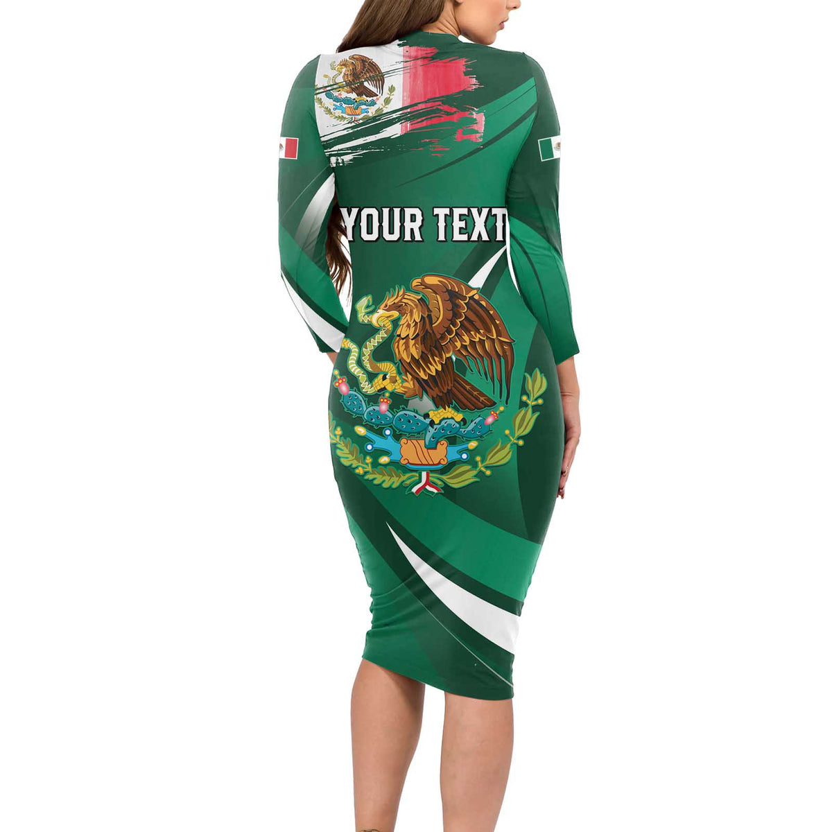 Mexico Hispanic Heritage Personalized Long Sleeve Bodycon Dress With Aguila Mexicana - Wonder Print Shop