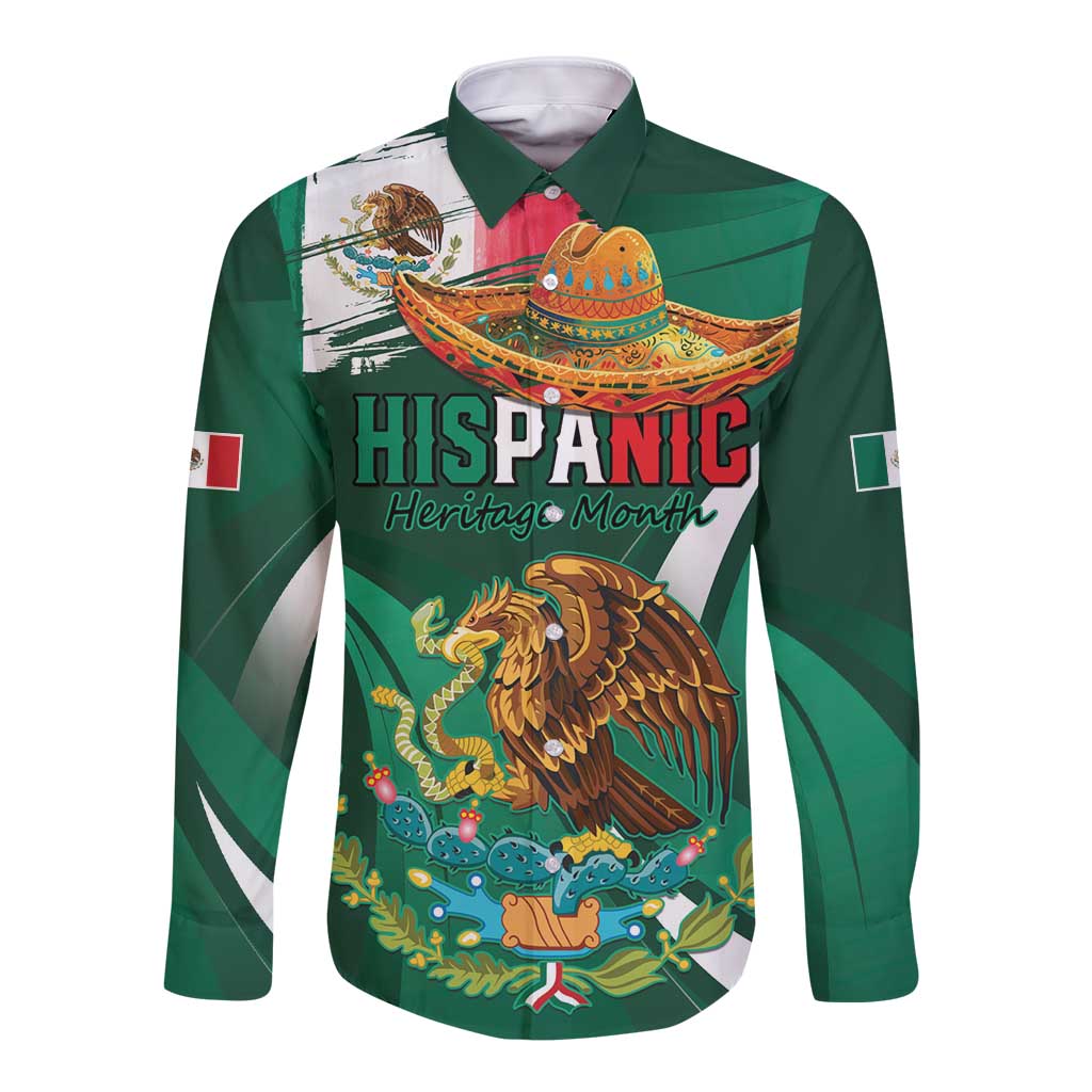 Mexico Hispanic Heritage Personalized Long Sleeve Button Shirt With Aguila Mexicana - Wonder Print Shop