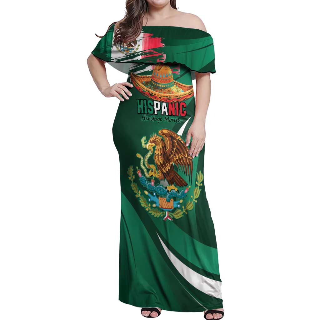 Mexico Hispanic Heritage Personalized Off Shoulder Maxi Dress With Aguila Mexicana - Wonder Print Shop