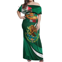 Mexico Hispanic Heritage Personalized Off Shoulder Maxi Dress With Aguila Mexicana - Wonder Print Shop