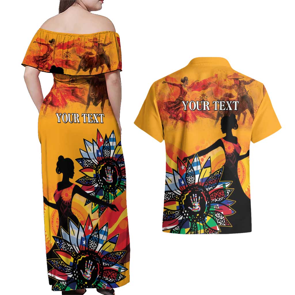 Spain Hispanic Heritage Personalized Couples Matching Off Shoulder Maxi Dress and Hawaiian Shirt LT9 - Wonder Print Shop