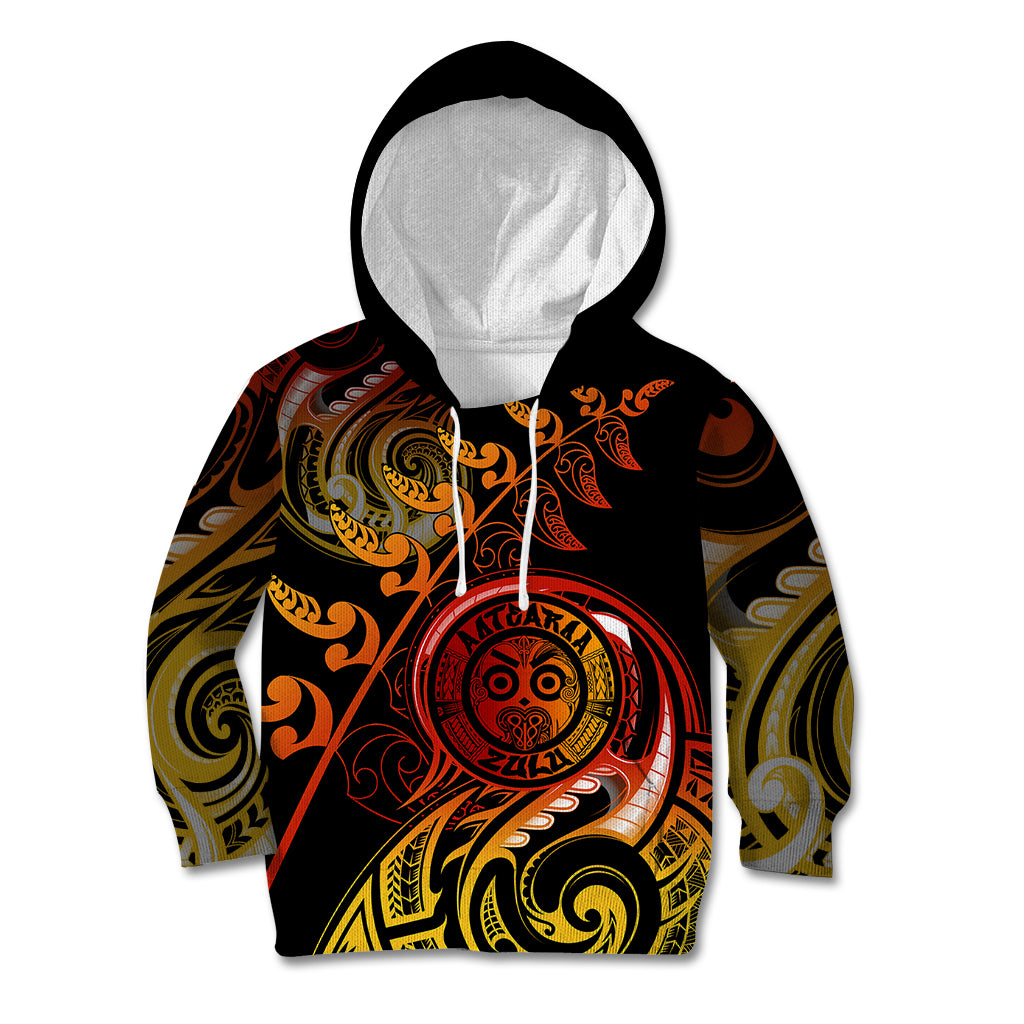 New Zealand Kid Hoodie Aotearoa Wisdom Face Maori Fern Tattoo Arty - Wonder Print Shop