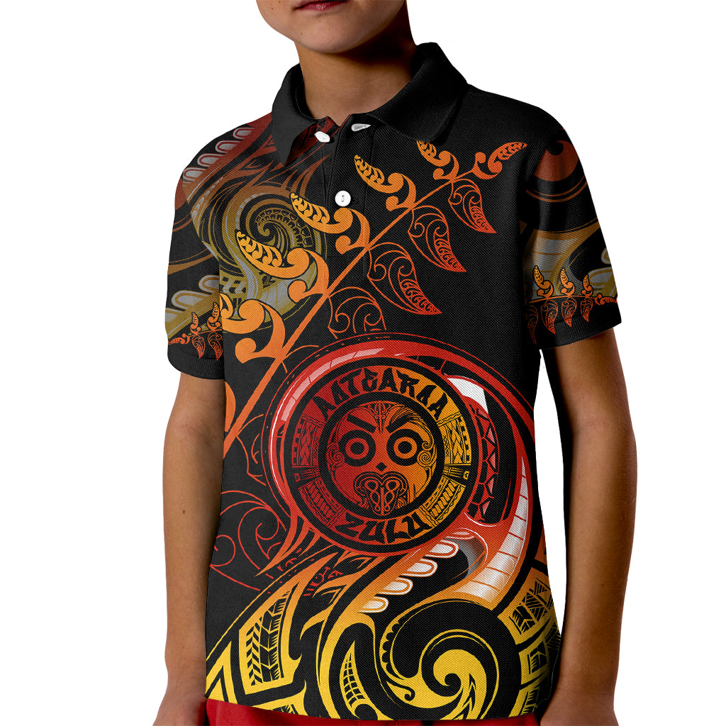 New Zealand Kid Polo Shirt Aotearoa Wisdom Face Maori Fern Tattoo Arty - Wonder Print Shop