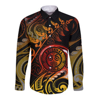 New Zealand Long Sleeve Button Shirt Aotearoa Wisdom Face Maori Fern Tattoo Arty - Wonder Print Shop
