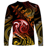 New Zealand Long Sleeve Shirt Aotearoa Wisdom Face Maori Fern Tattoo Arty - Wonder Print Shop