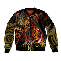 New Zealand Sleeve Zip Bomber Jacket Aotearoa Wisdom Face Maori Fern Tattoo Arty - Wonder Print Shop