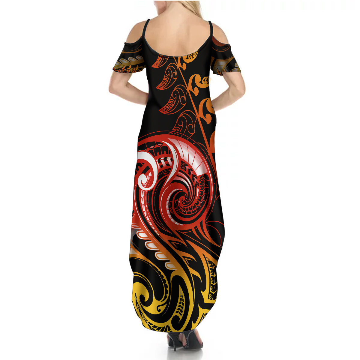 New Zealand Summer Maxi Dress Aotearoa Wisdom Face Maori Fern Tattoo Arty - Wonder Print Shop