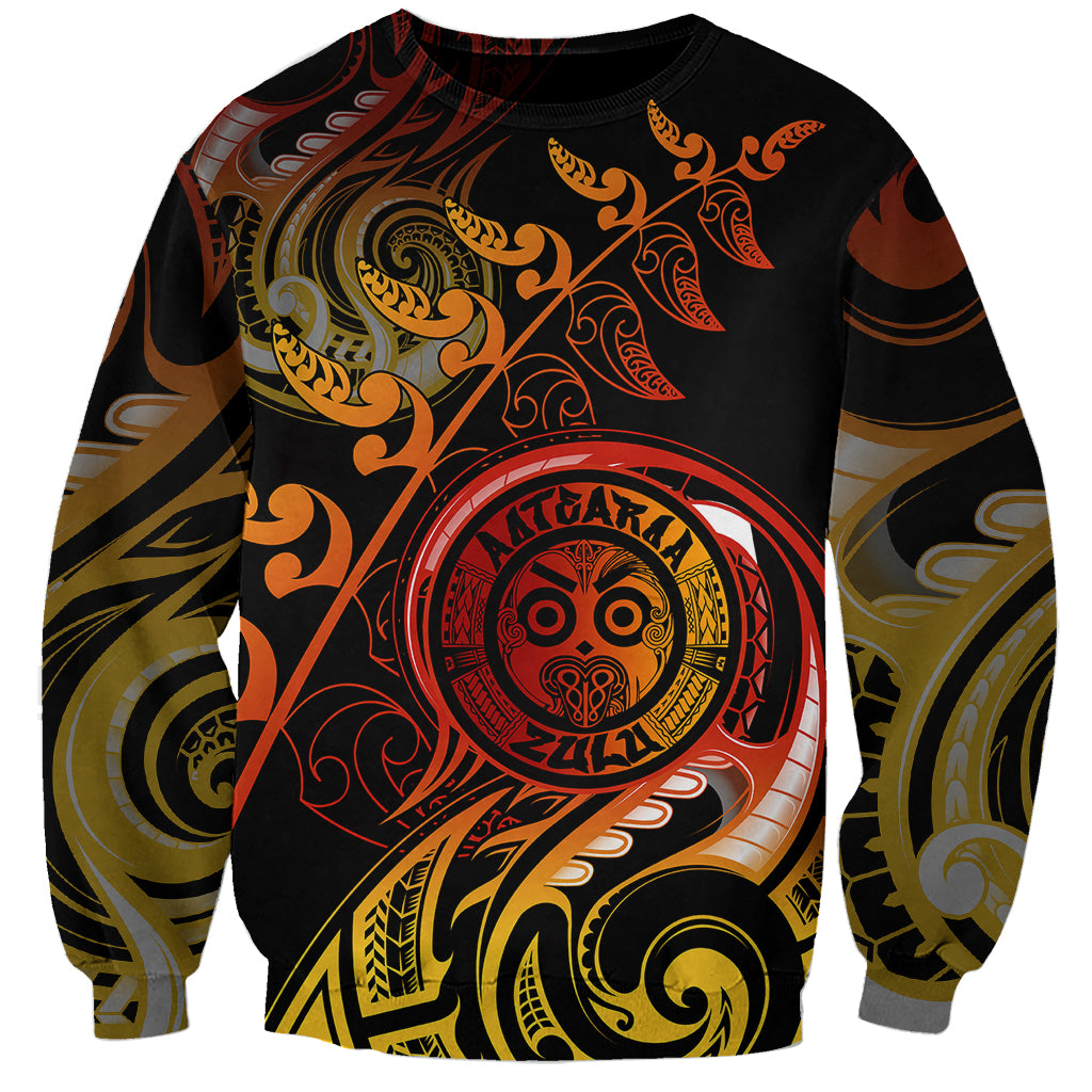 New Zealand Sweatshirt Aotearoa Wisdom Face Maori Fern Tattoo Arty - Wonder Print Shop