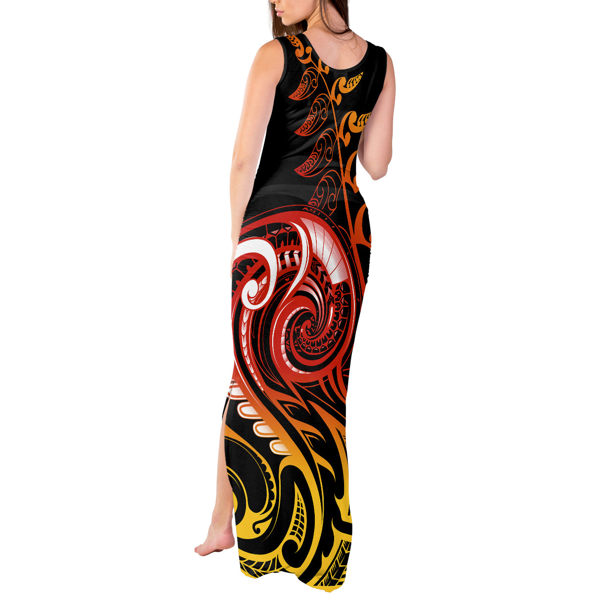 New Zealand Tank Maxi Dress Aotearoa Wisdom Face Maori Fern Tattoo Arty - Wonder Print Shop
