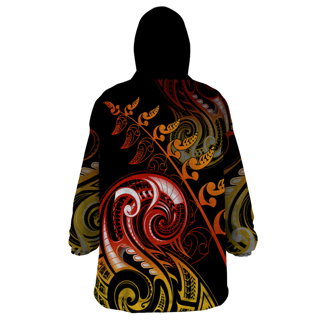 New Zealand Wearable Blanket Hoodie Aotearoa Wisdom Face Maori Fern Tattoo Arty - Wonder Print Shop