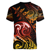 New Zealand Women V Neck T Shirt Aotearoa Wisdom Face Maori Fern Tattoo Arty - Wonder Print Shop