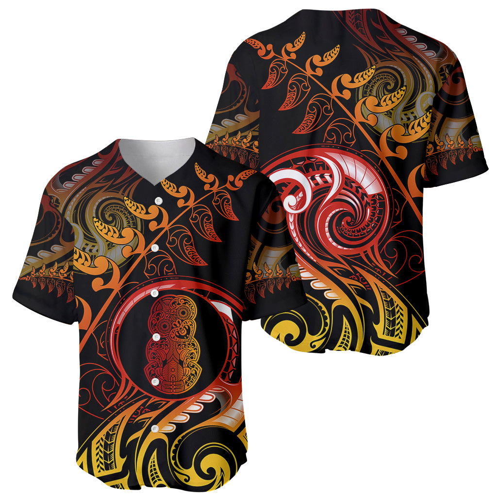 New Zealand Baseball Jersey Aotearoa Hei-Tiki Maori Fern Tattoo Arty LT9 - Wonder Print Shop