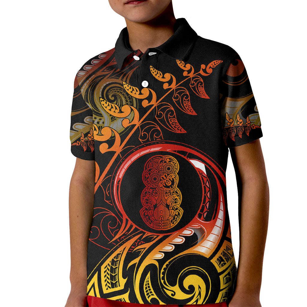 New Zealand Kid Polo Shirt Aotearoa Hei-Tiki Maori Fern Tattoo Arty - Wonder Print Shop