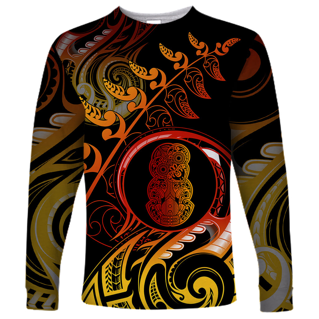 New Zealand Long Sleeve Shirt Aotearoa Hei-Tiki Maori Fern Tattoo Arty - Wonder Print Shop