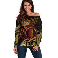 New Zealand Off Shoulder Sweater Aotearoa Hei-Tiki Maori Fern Tattoo Arty - Wonder Print Shop