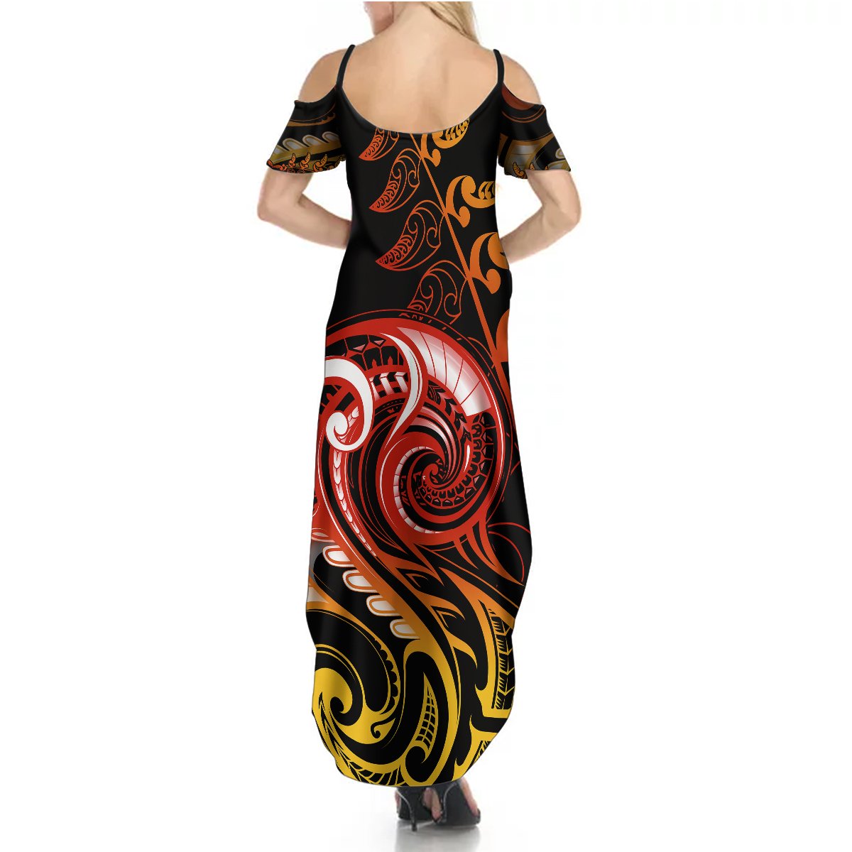 New Zealand Summer Maxi Dress Aotearoa Hei-Tiki Maori Fern Tattoo Arty - Wonder Print Shop
