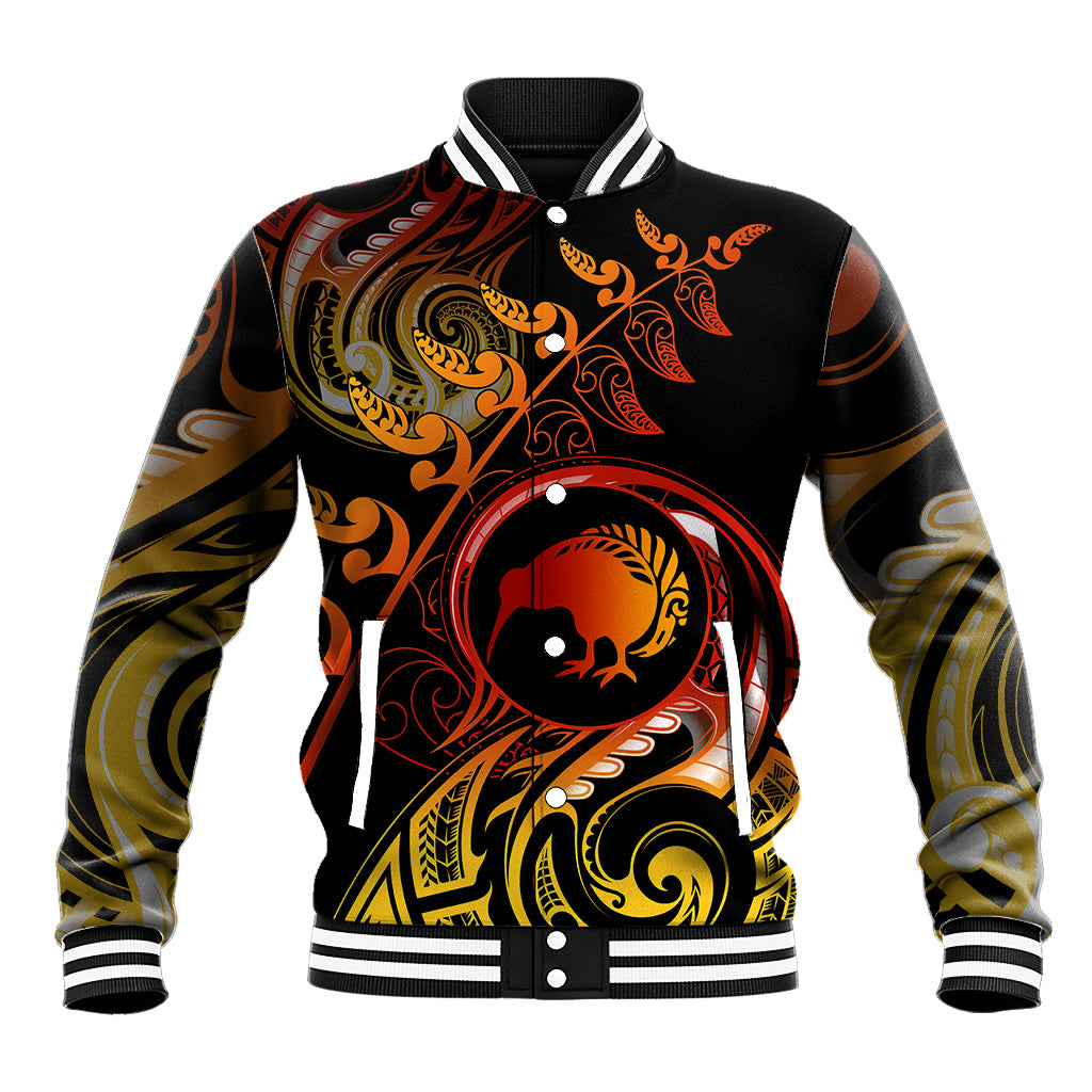 New Zealand Baseball Jacket Aotearoa Kiwi Bird Maori Fern Tattoo Arty LT9 - Wonder Print Shop
