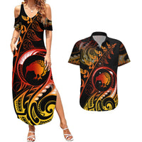New Zealand Couples Matching Summer Maxi Dress and Hawaiian Shirt Aotearoa Kiwi Bird Maori Fern Tattoo Arty LT9 - Wonder Print Shop