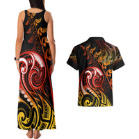 New Zealand Couples Matching Tank Maxi Dress and Hawaiian Shirt Aotearoa Kiwi Bird Maori Fern Tattoo Arty LT9 - Wonder Print Shop