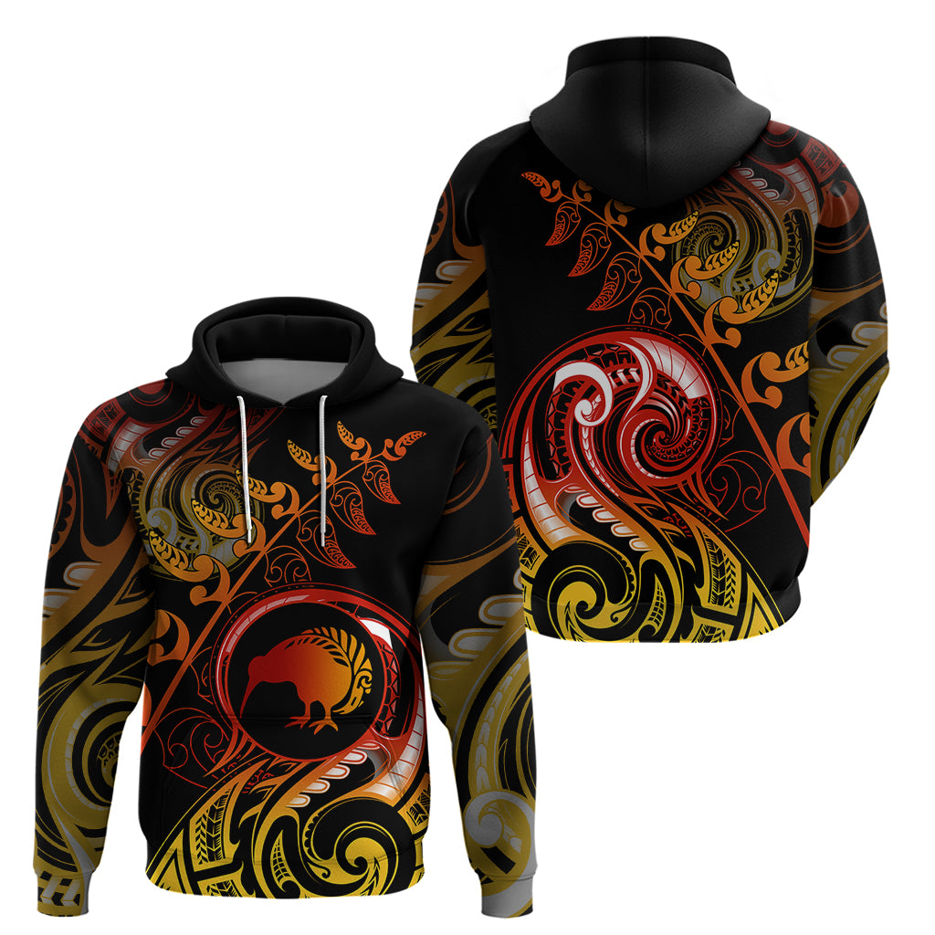New Zealand Hoodie Aotearoa Kiwi Bird Maori Fern Tattoo Arty - Wonder Print Shop